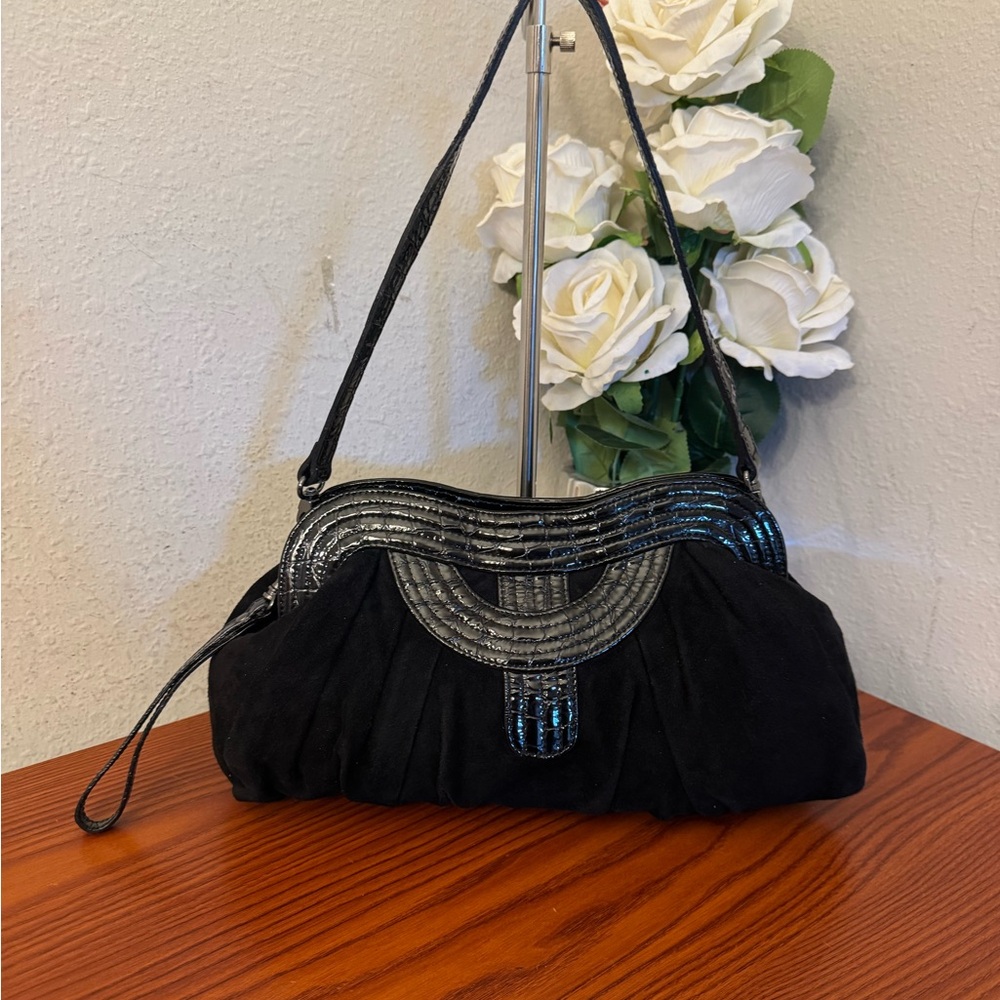 Van Eli Black  Wristlet Clutch with Patent Trim